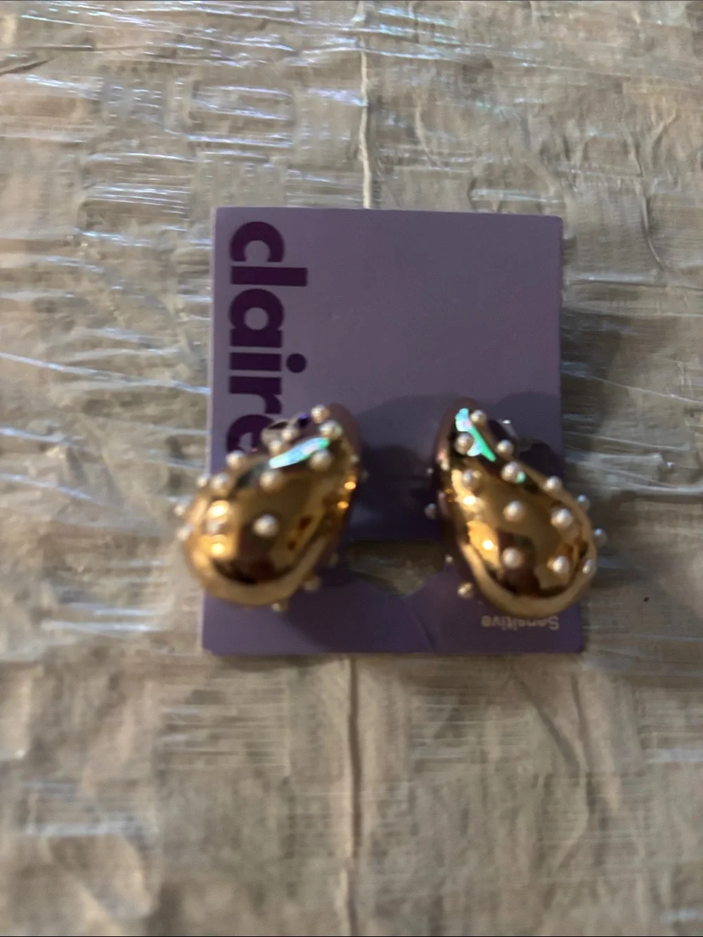 Claire's Gold Pearl-Accented Teardrop Clip Earrings